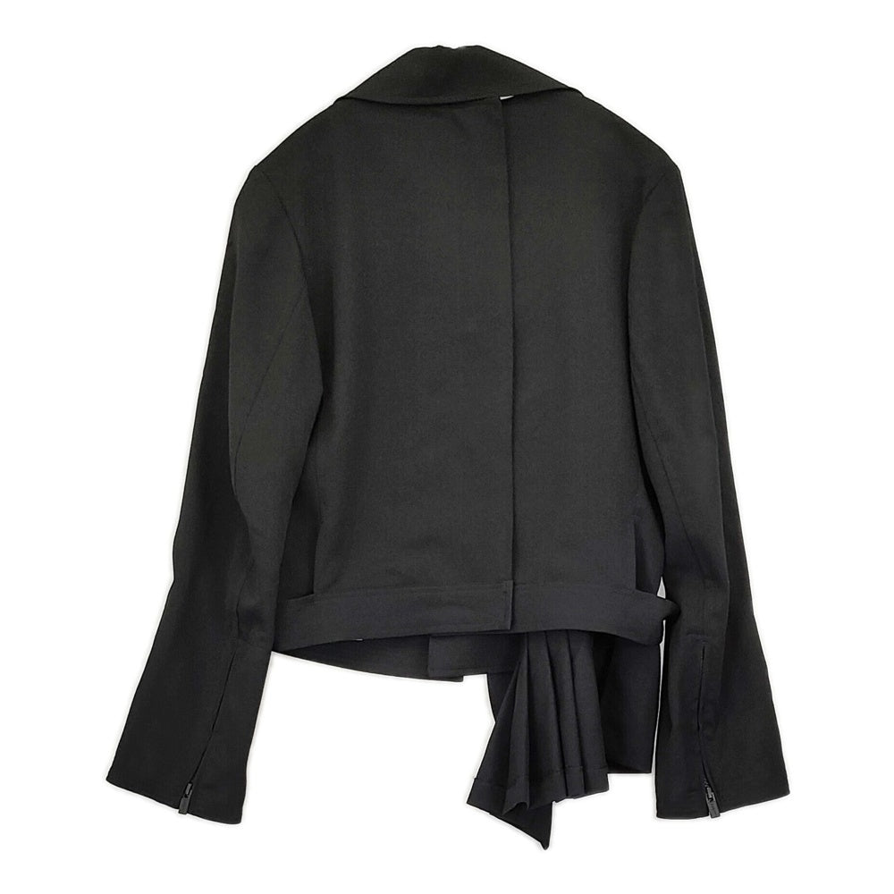 Yohji Yamamoto AW2023 Pleated Gabardine Jacket, Belted Snap Front with Zip Cuffs, Black Wool, Size 2, Unworn with Tags, view 2