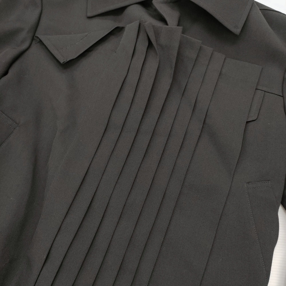 Yohji Yamamoto AW2023 Pleated Gabardine Jacket, Belted Snap Front with Zip Cuffs, Black Wool, Size 2, Unworn with Tags, view 3
