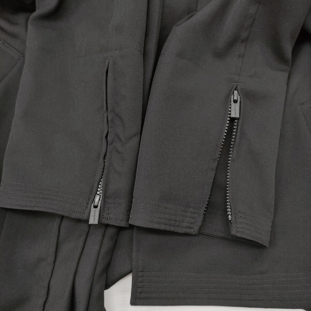 Yohji Yamamoto AW2023 Pleated Gabardine Jacket, Belted Snap Front with Zip Cuffs, Black Wool, Size 2, Unworn with Tags, view 6