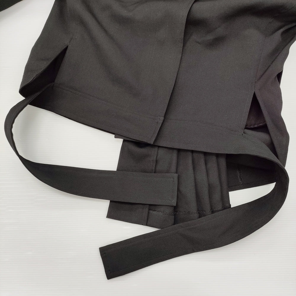 Yohji Yamamoto AW2023 Pleated Gabardine Jacket, Belted Snap Front with Zip Cuffs, Black Wool, Size 2, Unworn with Tags, view 7