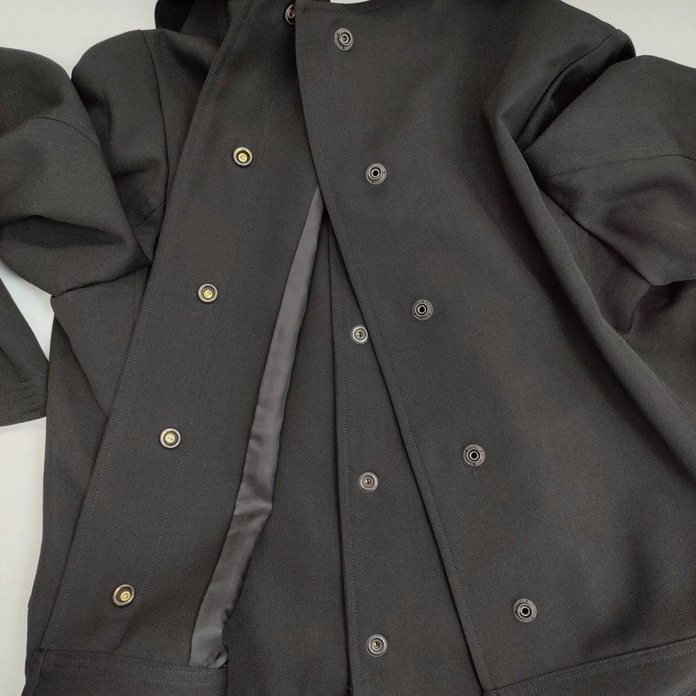 Yohji Yamamoto AW2023 Pleated Gabardine Jacket, Belted Snap Front with Zip Cuffs, Black Wool, Size 2, Unworn with Tags, view 8