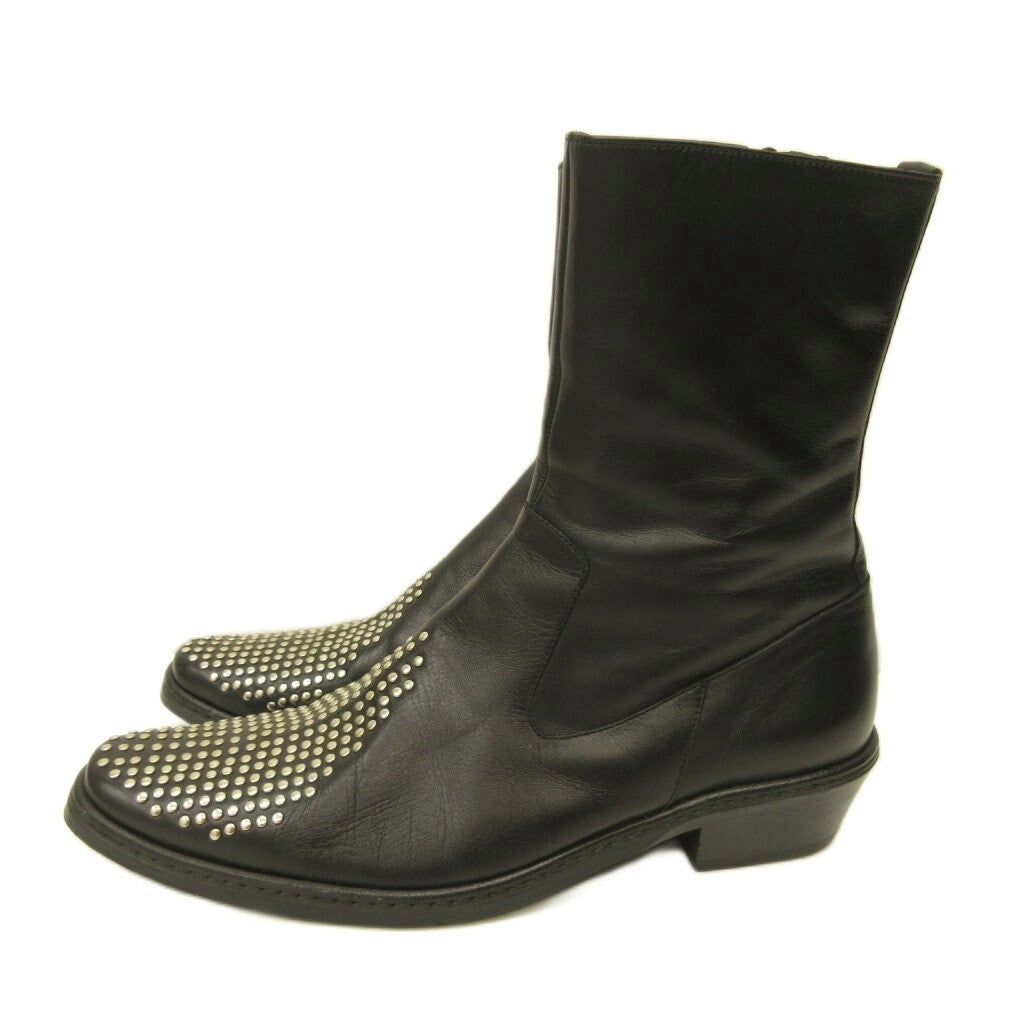 Yohji Yamamoto Femme Studded Western Ankle Boots, Silver Studwork Toe, Side Zip, Black Leather, JP 23.5, view 2