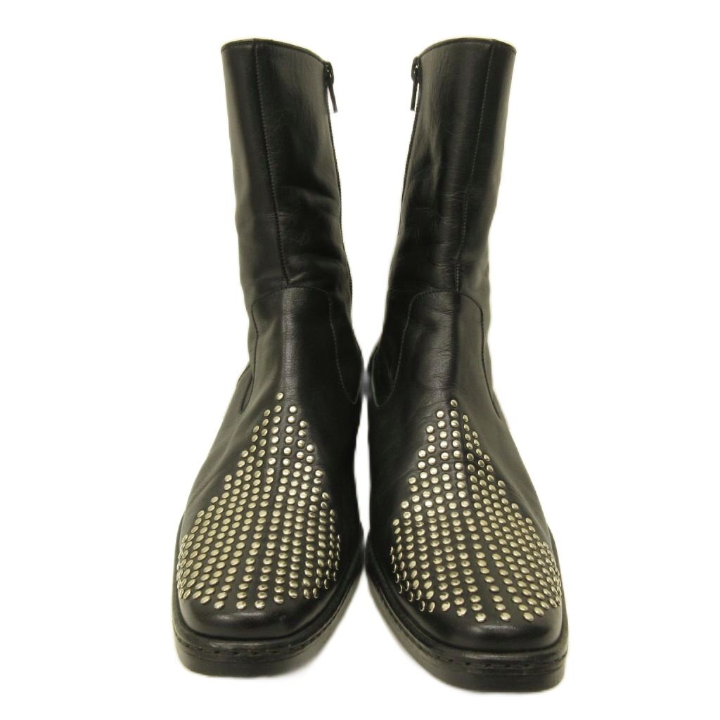 Yohji Yamamoto Femme Studded Western Ankle Boots, Silver Studwork Toe, Side Zip, Black Leather, JP 23.5, view 3