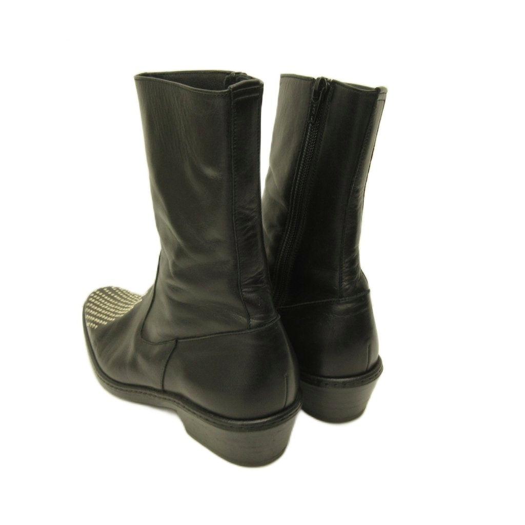 Yohji Yamamoto Femme Studded Western Ankle Boots, Silver Studwork Toe, Side Zip, Black Leather, JP 23.5, view 4