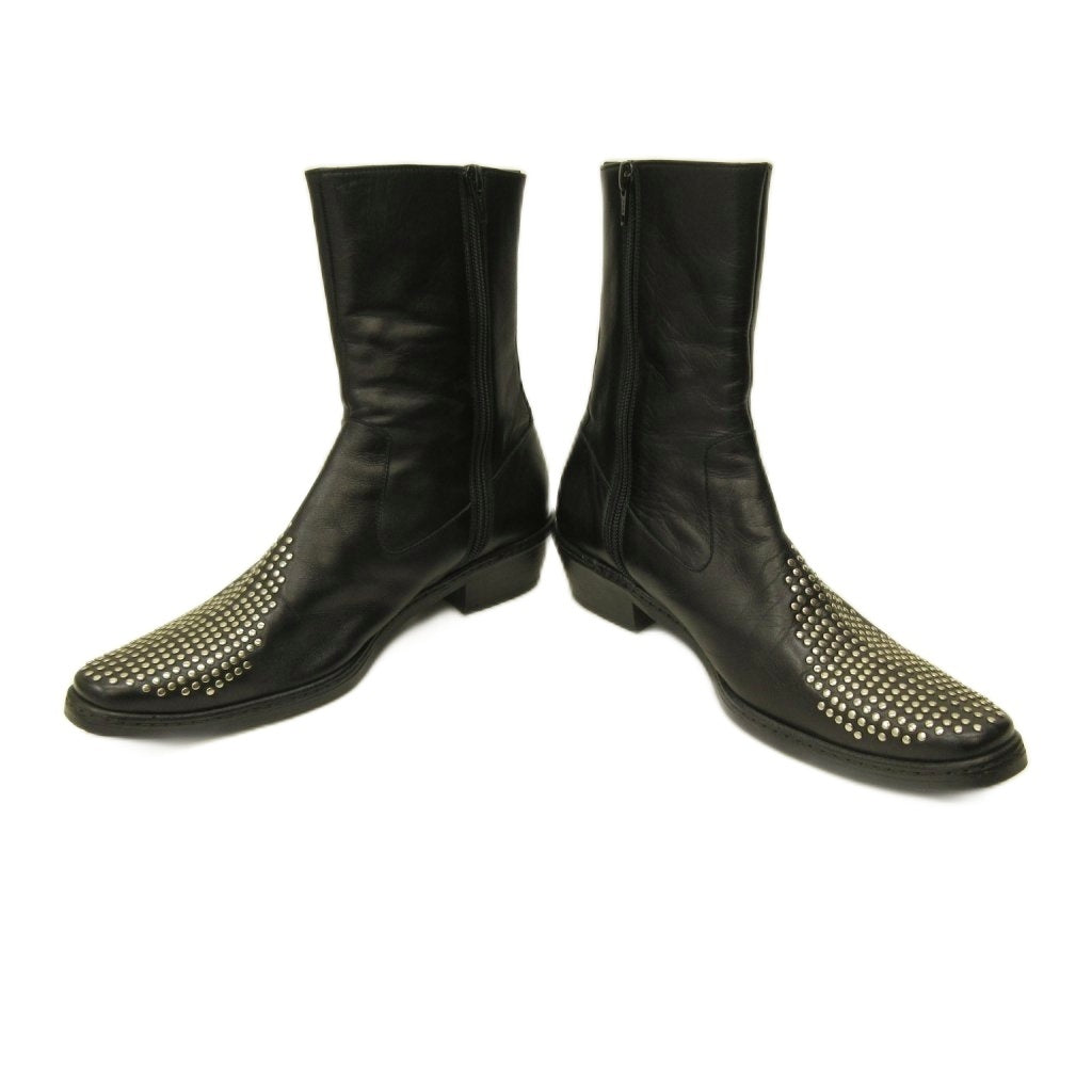 Yohji Yamamoto Femme Studded Western Ankle Boots, Silver Studwork Toe, Side Zip, Black Leather, JP 23.5, view 5