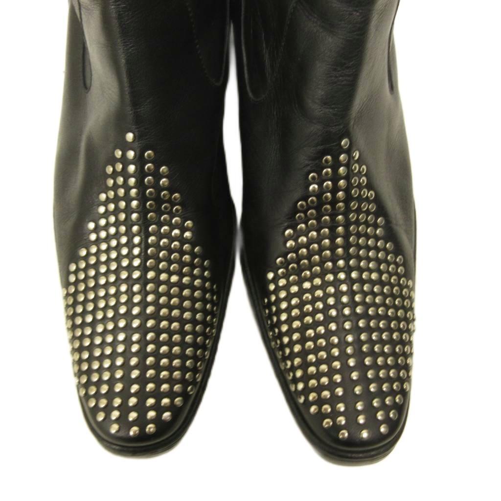 Yohji Yamamoto Femme Studded Western Ankle Boots, Silver Studwork Toe, Side Zip, Black Leather, JP 23.5, view 6