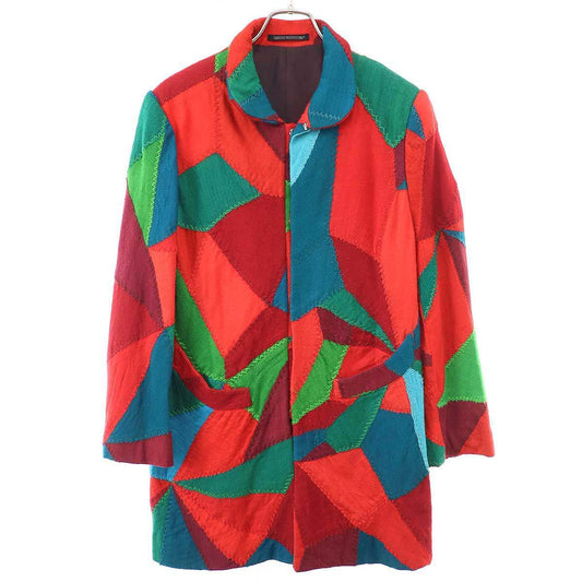 Yohji Yamamoto Pour Homme AW2000 Runway Patchwork Wool Jacket, Zigzag-Stitched Red and Green, Size 2, view 1