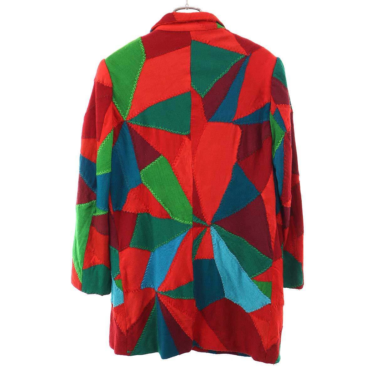Yohji Yamamoto Pour Homme AW2000 Runway Patchwork Wool Jacket, Zigzag-Stitched Red and Green, Size 2, view 2