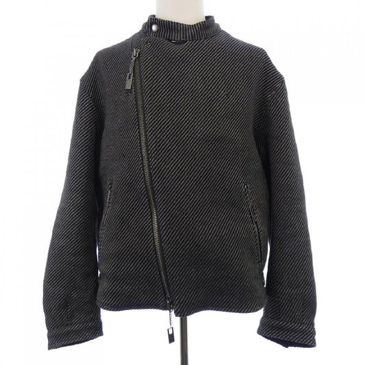 Yohji Yamamoto Pour Homme AW2024 Asymmetric Zip Blouson, Diagonal Stripe with Paisley Collar, Black Grey, Size 2, view 1