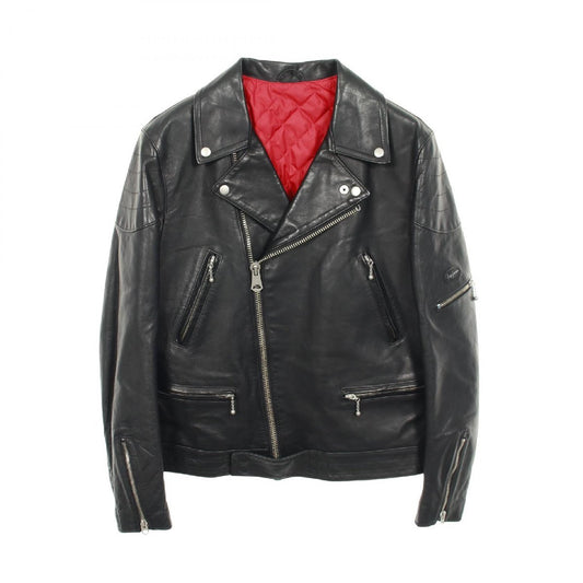 Yohji Yamamoto Pour Homme Leather Double Rider Jacket with Red Quilted Lining, Black Cowhide, Size 4, view 1