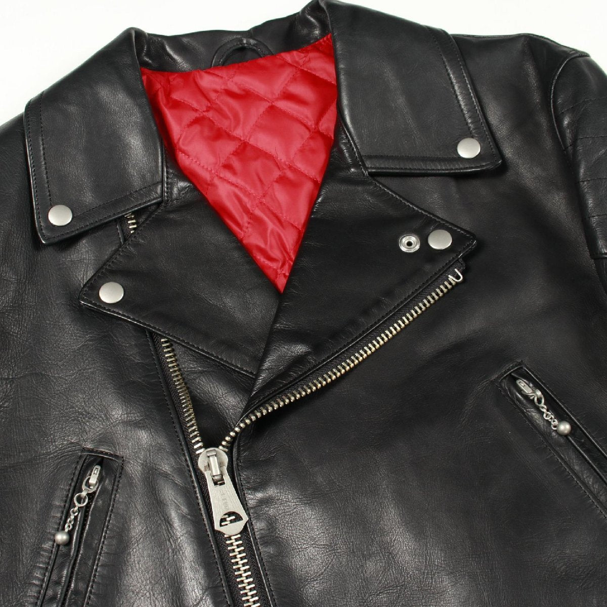 Yohji Yamamoto Pour Homme Leather Double Rider Jacket with Red Quilted Lining, Black Cowhide, Size 4, view 3