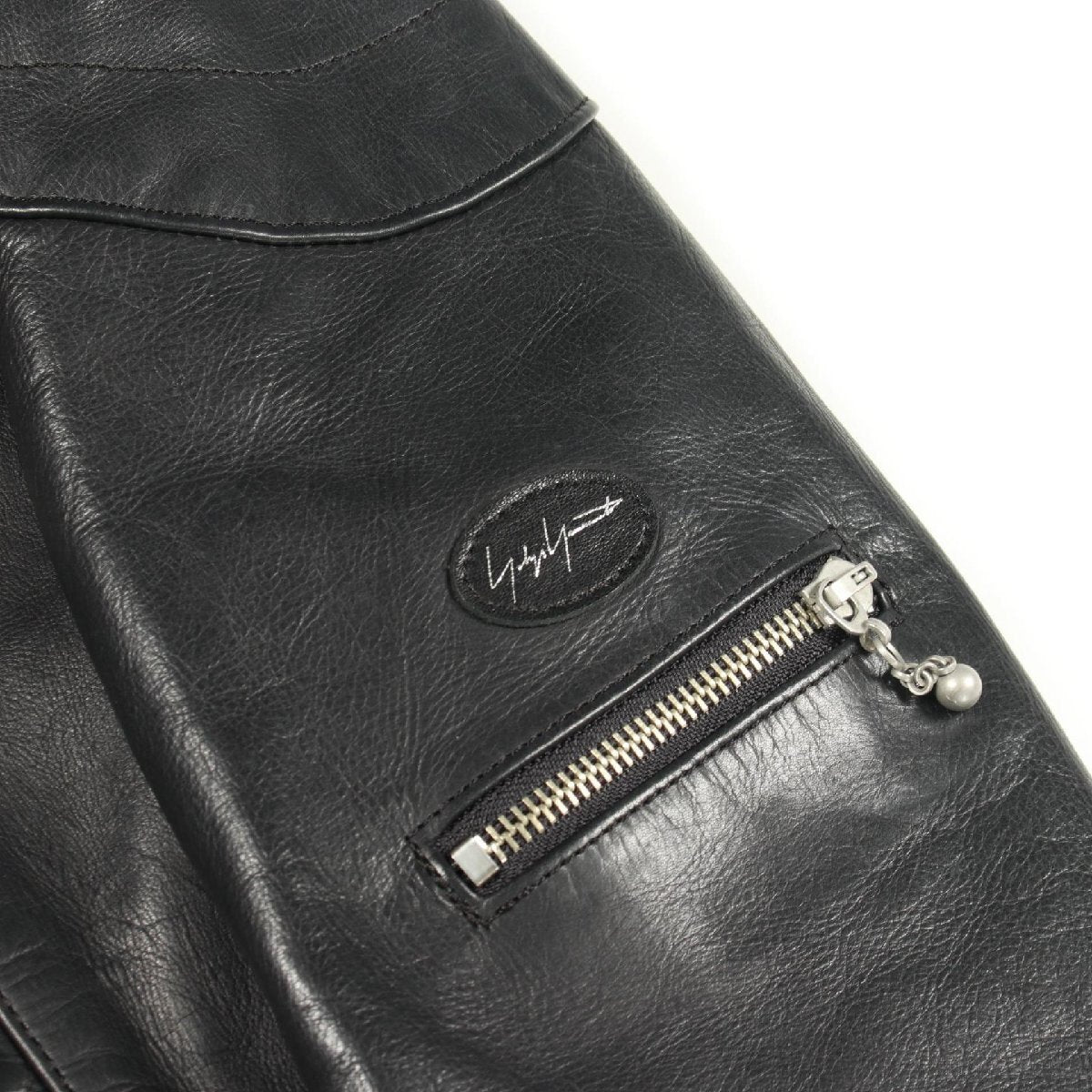 Yohji Yamamoto Pour Homme Leather Double Rider Jacket with Red Quilted Lining, Black Cowhide, Size 4, view 4