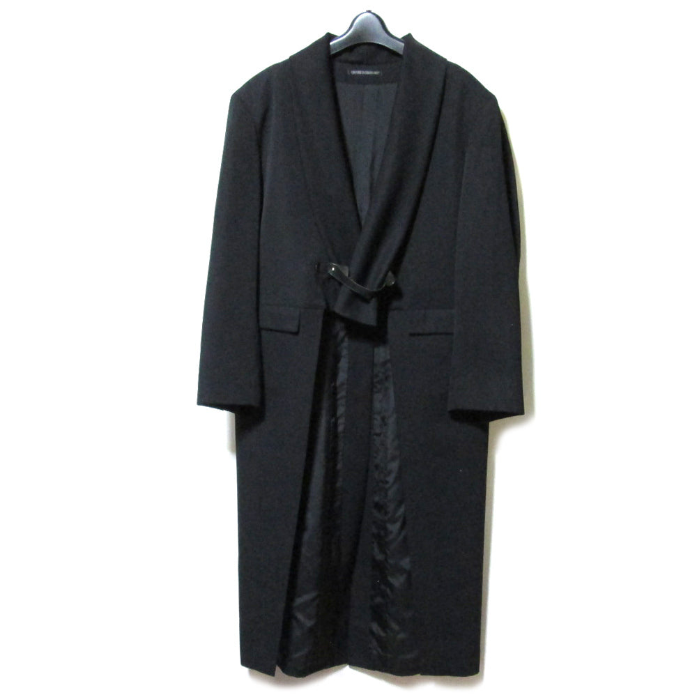 Yohji Yamamoto Pour Homme Leather Tongue Belt Tuxedo Coat, Black Wool Gabardine Shawl Collar, Size 5, view 1
