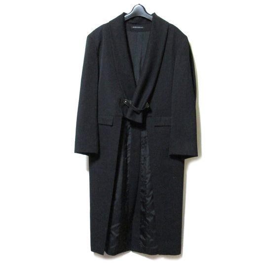 Yohji Yamamoto Pour Homme Leather Tongue Belt Tuxedo Coat, Black Wool Gabardine Shawl Collar, Size 5, view 1