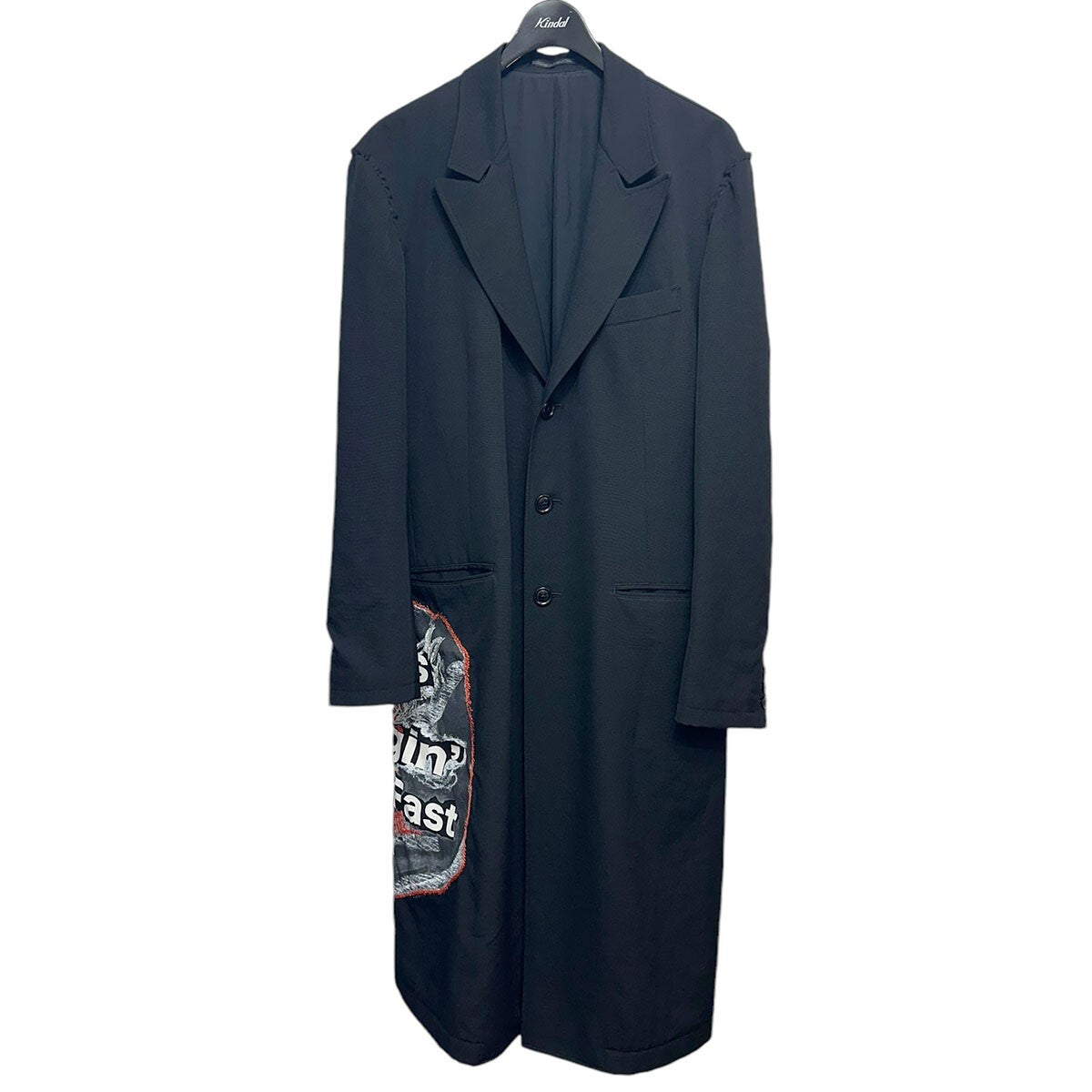 Yohji Yamamoto Pour Homme Long Jacket with The Times They Are A-Changin' Embroidered Portrait, Black, Size 3, view 1