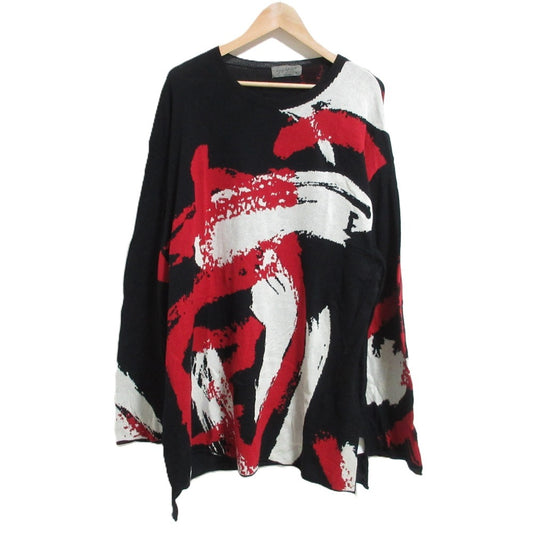 Yohji Yamamoto Pour Homme Namu Calligraphy Jacquard Sweater HW-K19-099, Red, White and Black Cotton Knit, Size 3, view 1