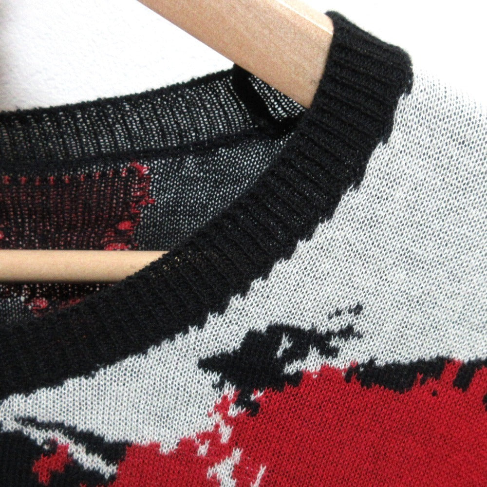 Yohji Yamamoto Pour Homme Namu Calligraphy Jacquard Sweater HW-K19-099, Red, White and Black Cotton Knit, Size 3, view 5