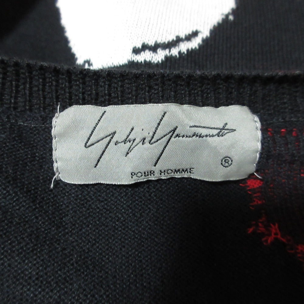 Yohji Yamamoto Pour Homme Namu Calligraphy Jacquard Sweater HW-K19-099, Red, White and Black Cotton Knit, Size 3, view 9