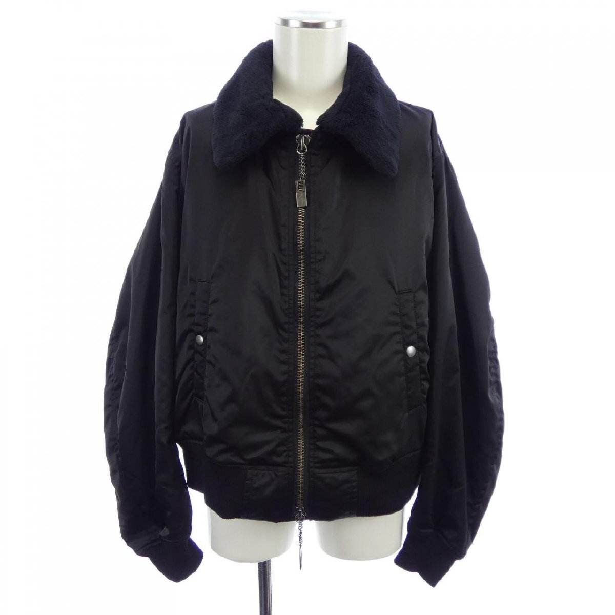 Yohji Yamamoto Pour Homme Nylon Flight Bomber HO-Y05-608 with Detachable Pile Collar, Black, Size 2, view 1