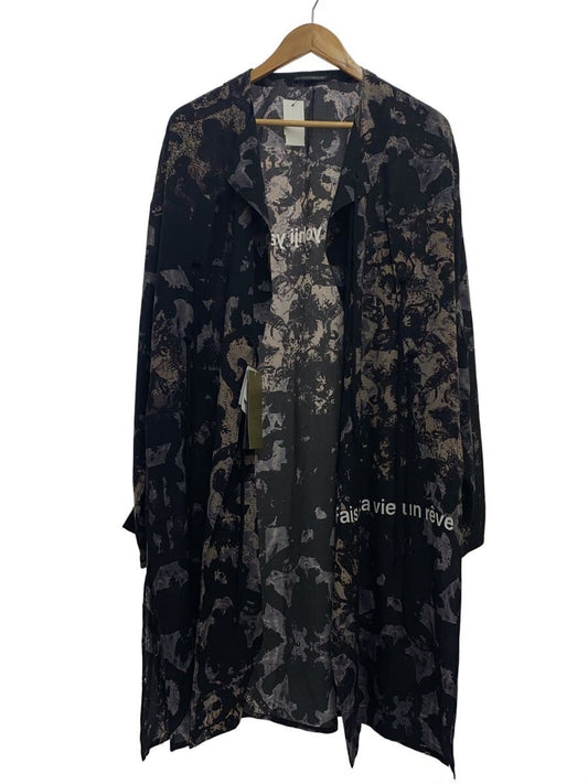 Yohji Yamamoto Pour Homme Silk Long Jacket with Fais de ta vie un rêve Print, Black and Taupe, Size 2, view 1