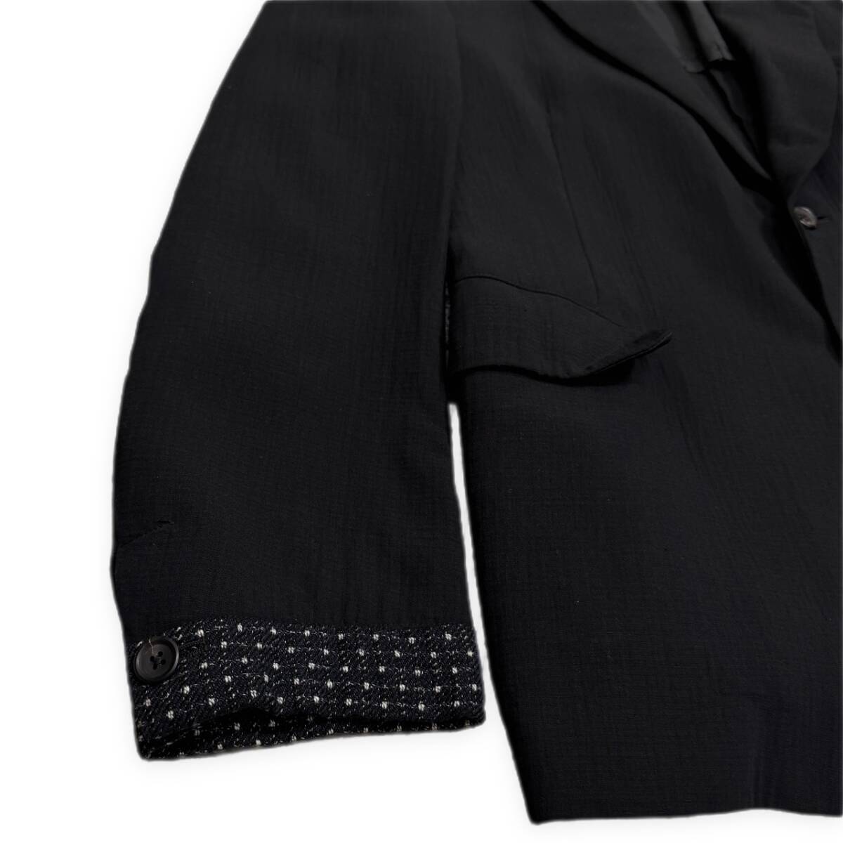 Yohji Yamamoto Pour Homme SS1995 Wool Suit with Kogin-Style Stitched Cuffs, Peak Lapel Jacket and Trousers, Black, view 5