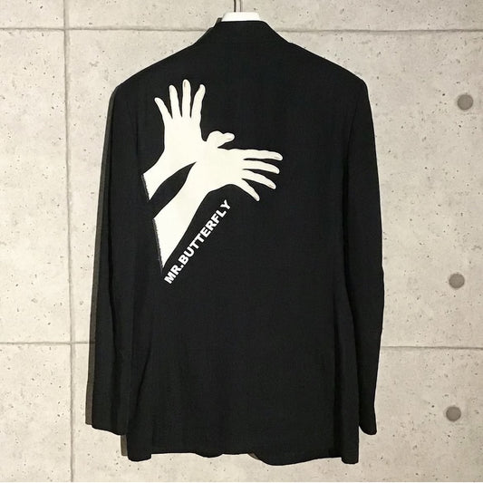 Yohji Yamamoto Pour Homme SS2009 MR. BUTTERFLY Hand Appliqué Jacket, Black Linen and Cotton, Size 2, view 1