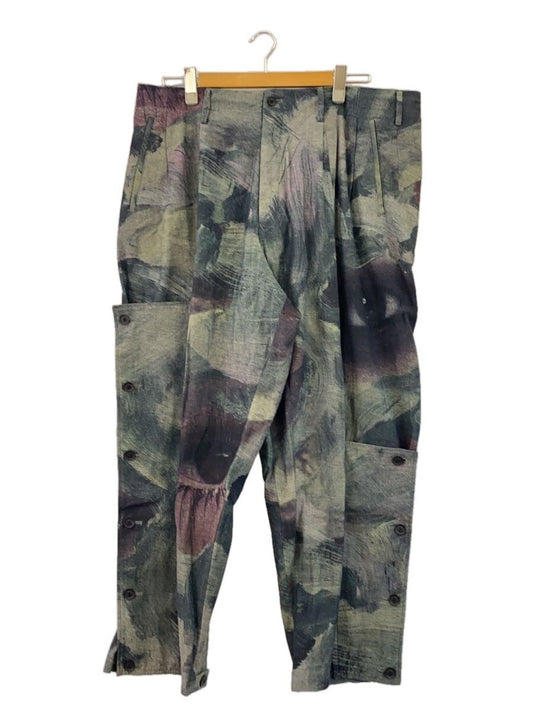 Yohji Yamamoto Pour Homme SS2021 Painted Face Print Wide Trousers HD-P21-007, Side Button Panels, Cotton, Size 3, view 1