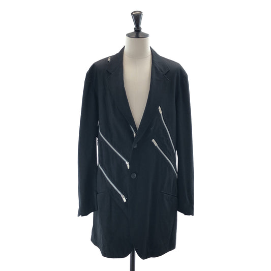 Yohji Yamamoto Pour Homme SS2022 Wool Gabardine Long Jacket with Diagonal Zips HG-J25-100, Black, Size 3, view 1