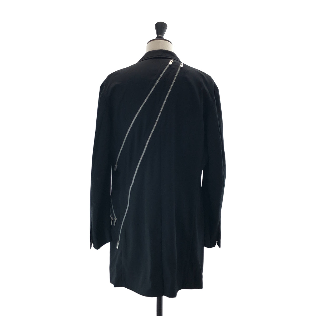 Yohji Yamamoto Pour Homme SS2022 Wool Gabardine Long Jacket with Diagonal Zips HG-J25-100, Black, Size 3, view 2