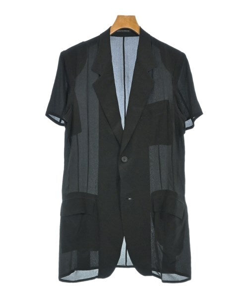 Yohji Yamamoto Pour Homme SS2025 Look 1 Crepe de Chine Two-Button Short Sleeve Jacket, Sheer Black Silk, Size 2, view 1