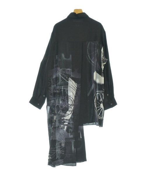 Yohji Yamamoto Pour Homme SS2025 Wheel Printed Asymmetry Blouse, Long Black Silk Shirt with Grey Print, Size 2, view 2