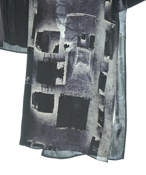 Yohji Yamamoto Pour Homme SS2025 Wheel Printed Asymmetry Blouse, Long Black Silk Shirt with Grey Print, Size 2, view 5