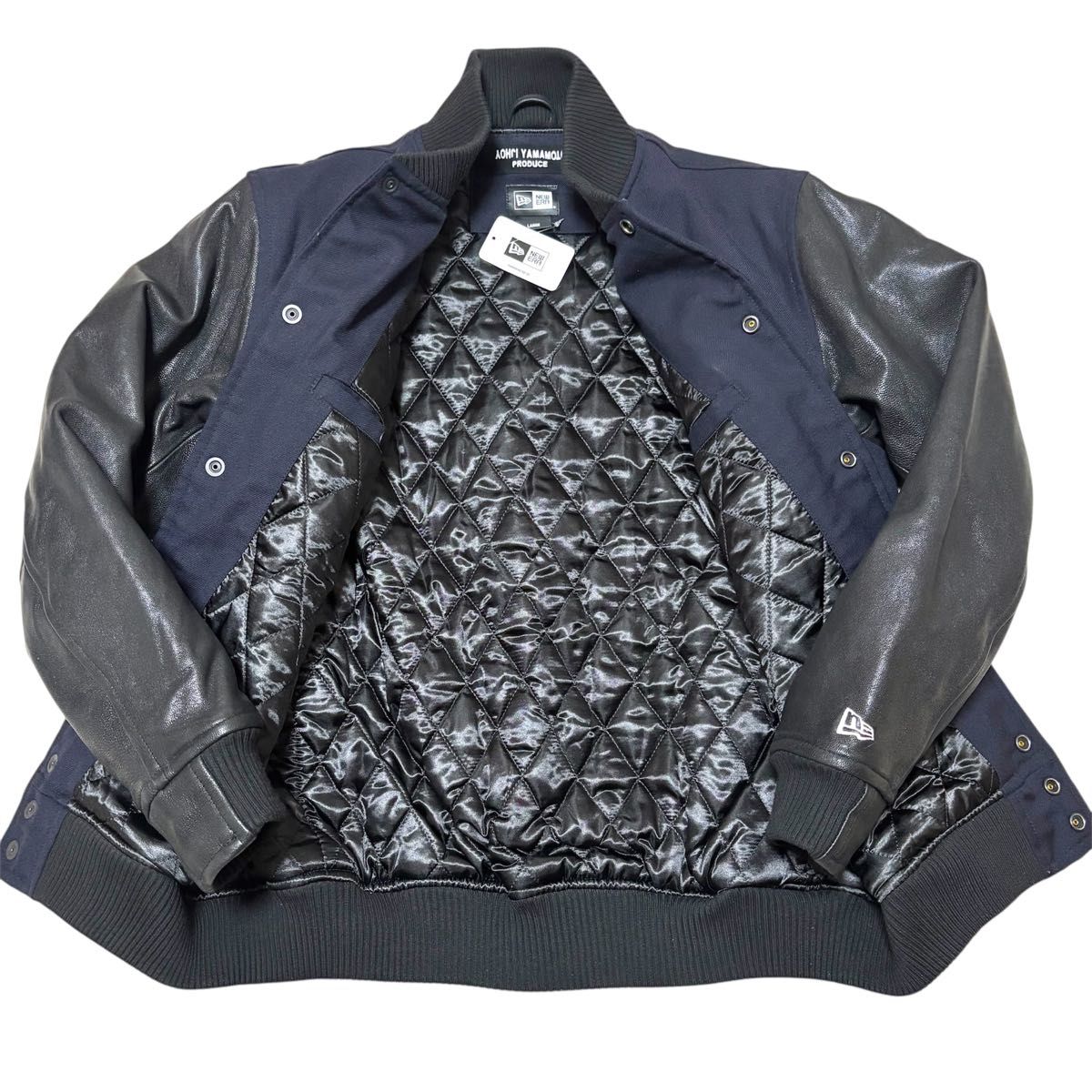 Yohji Yamamoto Pour Homme x New Era AW2018 Stadium Jacket, Navy Wool, Leather Sleeves, Size 4, Unworn with Tags, view 4