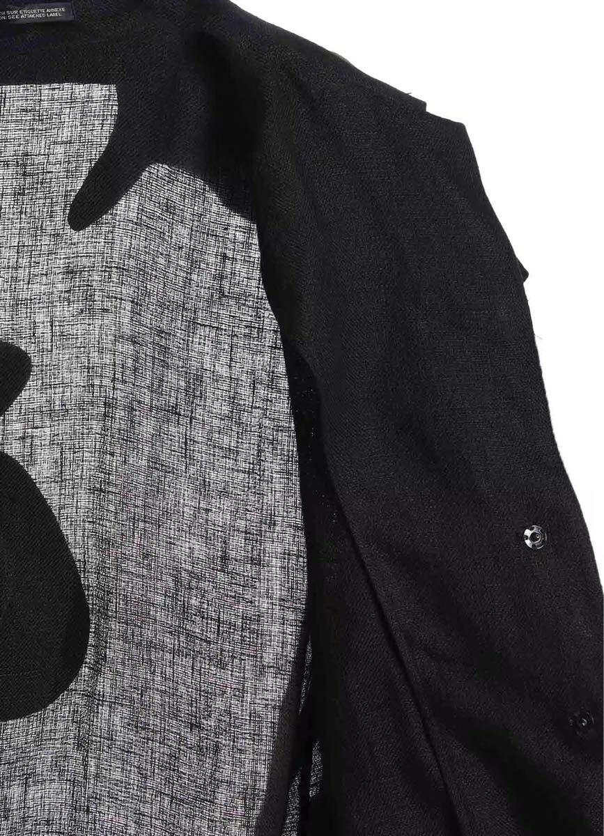 Yohji Yamamoto SS2025 Motif Big Coat, Black Linen with Appliquéd Petals in Grey and Silver, Size 2, Tried On Only, view 7