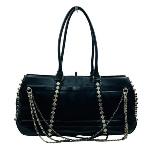 Yohji Yamamoto Studded Leather Shoulder Bag with Draped Chains, Black, Made in Japan, view 1