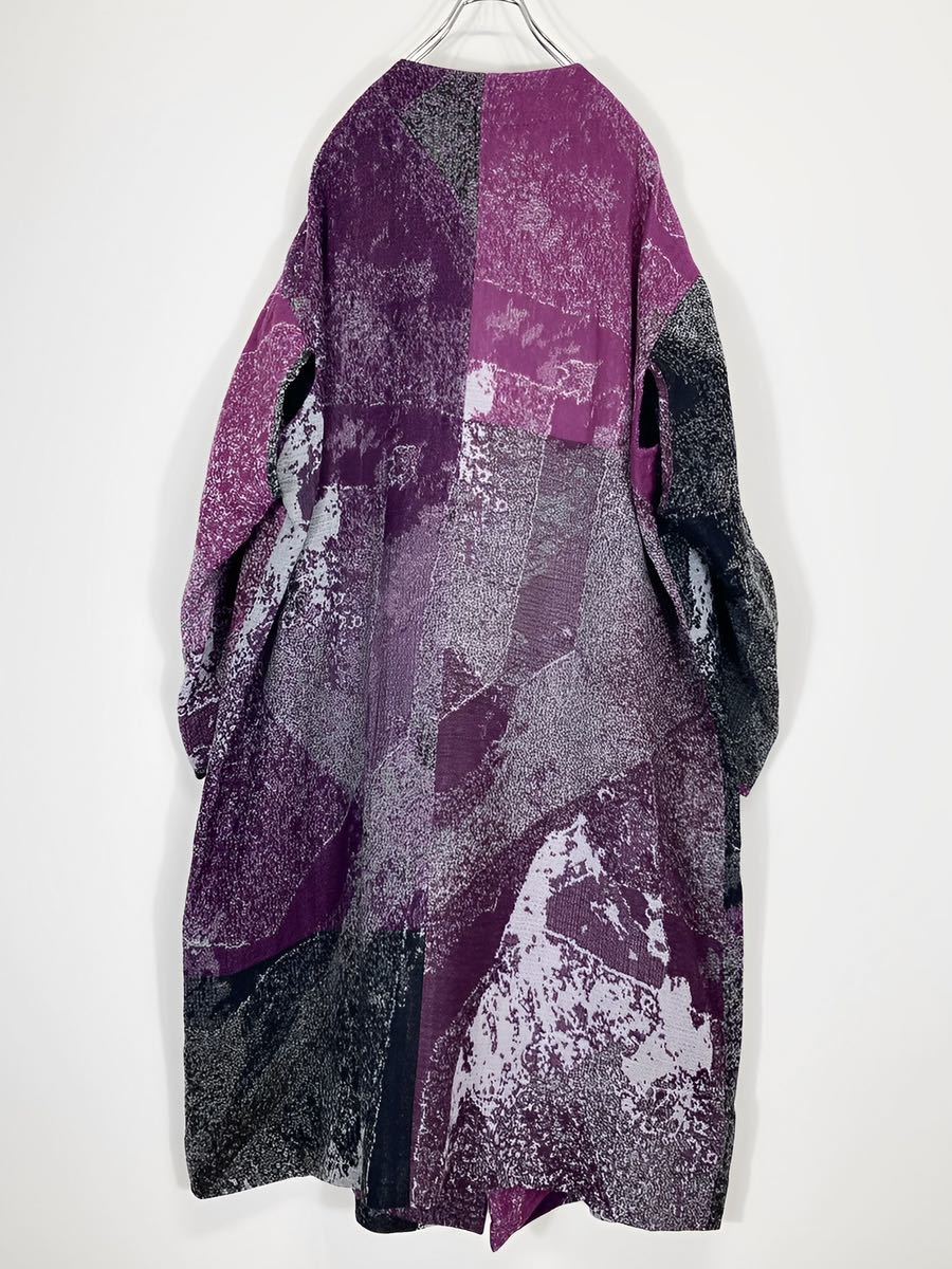 Y's AW2019 Jacquard Oversized Coat, Patchwork Pattern in Purple, Grey and Black, Wool, Size 1, Unworn with Tags, view 3