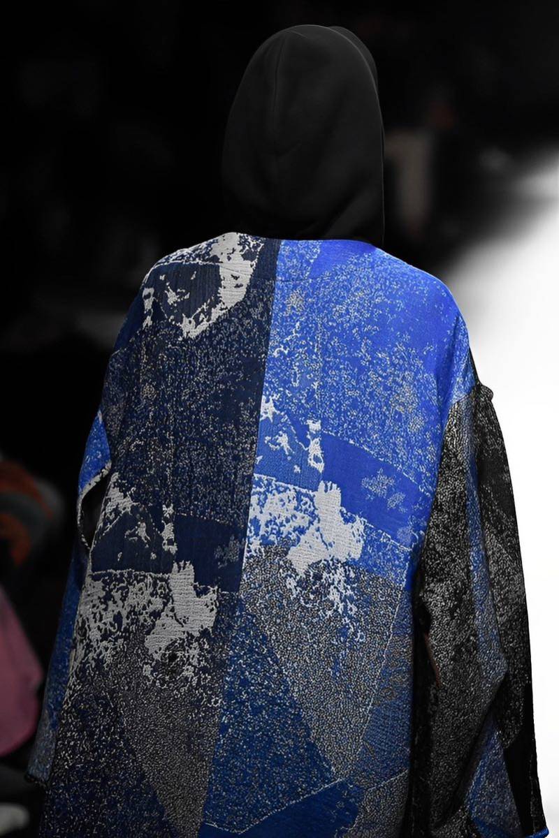Y's AW2019 Jacquard Oversized Coat, Patchwork Pattern in Purple, Grey and Black, Wool, Size 1, Unworn with Tags, view 4