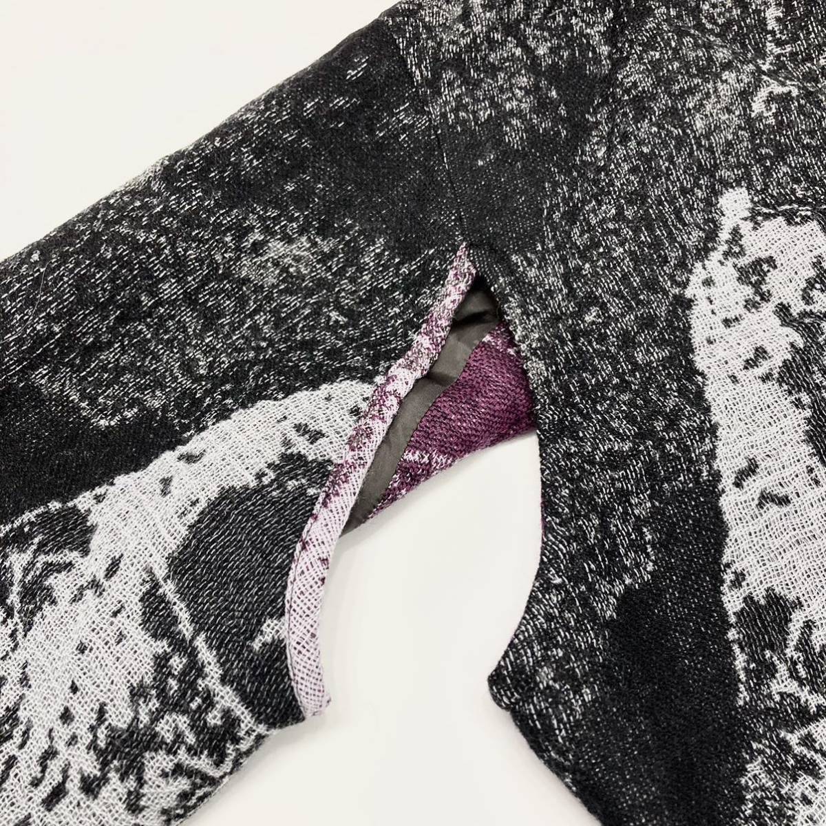 Y's AW2019 Jacquard Oversized Coat, Patchwork Pattern in Purple, Grey and Black, Wool, Size 1, Unworn with Tags, view 7