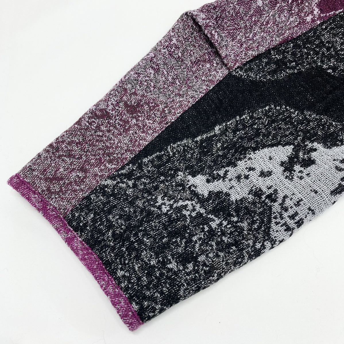 Y's AW2019 Jacquard Oversized Coat, Patchwork Pattern in Purple, Grey and Black, Wool, Size 1, Unworn with Tags, view 8