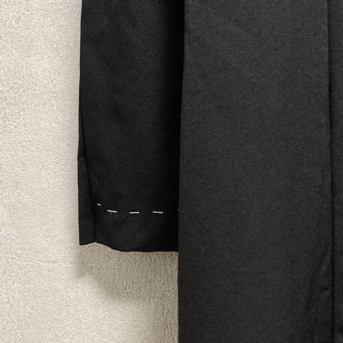 Y's for men AW2003 Gabardine Long Jacket, Hand-Stitched Peak Lapels and Red Patch, Black Wool, Size 4, view 6