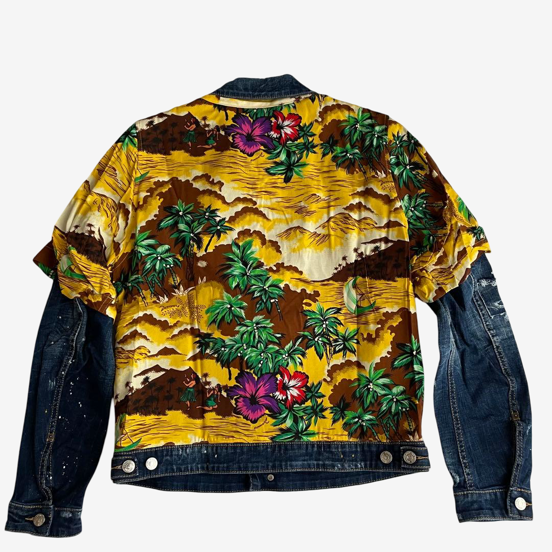 DSQUARED2 SS18 Hawaiian Surf Dan Jean Jacket Denim Hybrid IT 46 New With Tags