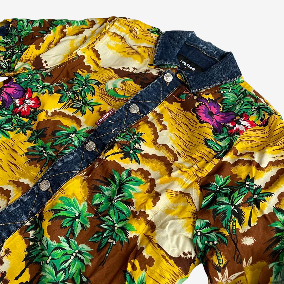DSQUARED2 SS18 Hawaiian Surf Dan Jean Jacket Denim Hybrid IT 46 New With Tags