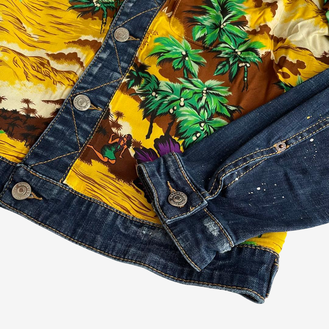 DSQUARED2 SS18 Hawaiian Surf Dan Jean Jacket Denim Hybrid IT 46 New With Tags