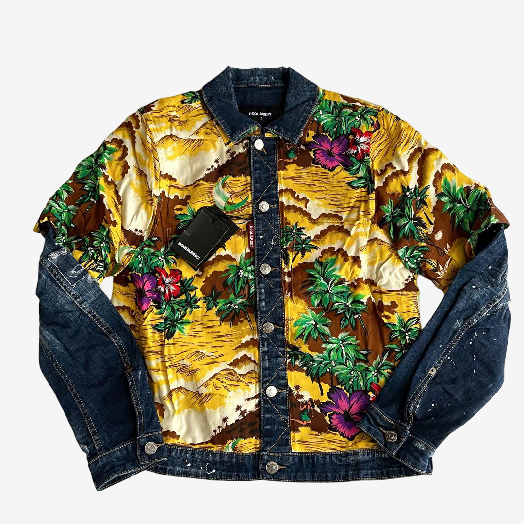DSQUARED2 SS18 Hawaiian Surf Dan Jean Jacket Denim Hybrid IT 46 New With Tags