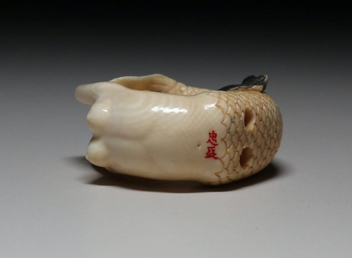 Japanese Shunga Mermaid Figure Mammoth Ivory Ningyo Netsuke Scale Hidden Art