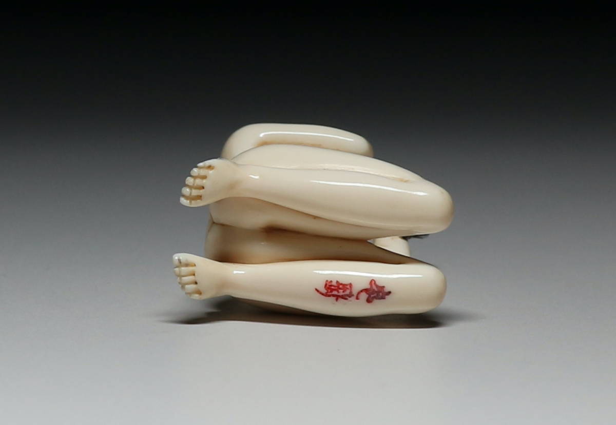 Mammoth Ivory Shunga Bathing Figure (Yuagari Shōjo) — Japanese Hidden Arts Erotic Sculpture