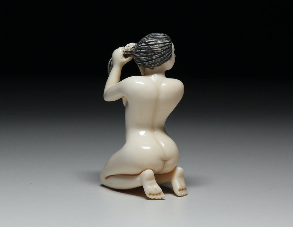 Mammoth Ivory Shunga Bathing Figure (Yuagari Shōjo) — Japanese Hidden Arts Erotic Sculpture