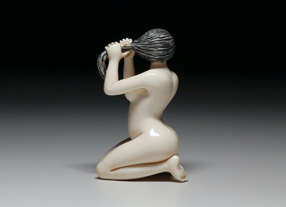 Mammoth Ivory Shunga Bathing Figure (Yuagari Shōjo) — Japanese Hidden Arts Erotic Sculpture