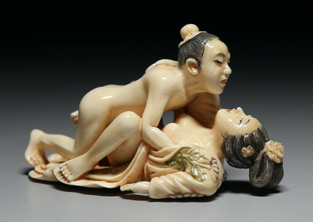 Mammoth Ivory Shunga Sculpture Japanese Erotic Micro Carving Intimate Embrace Netsuke Style