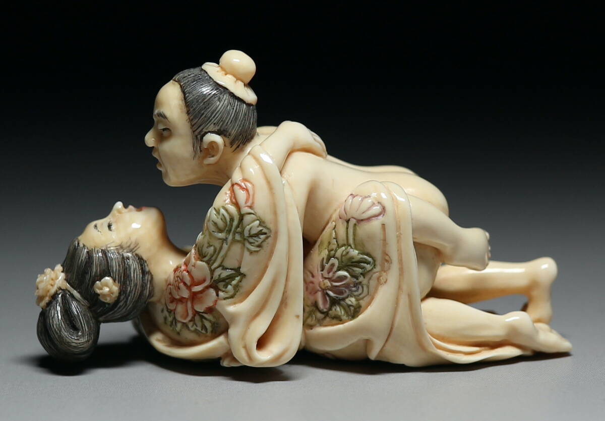 Mammoth Ivory Shunga Sculpture Japanese Erotic Micro Carving Intimate Embrace Netsuke Style